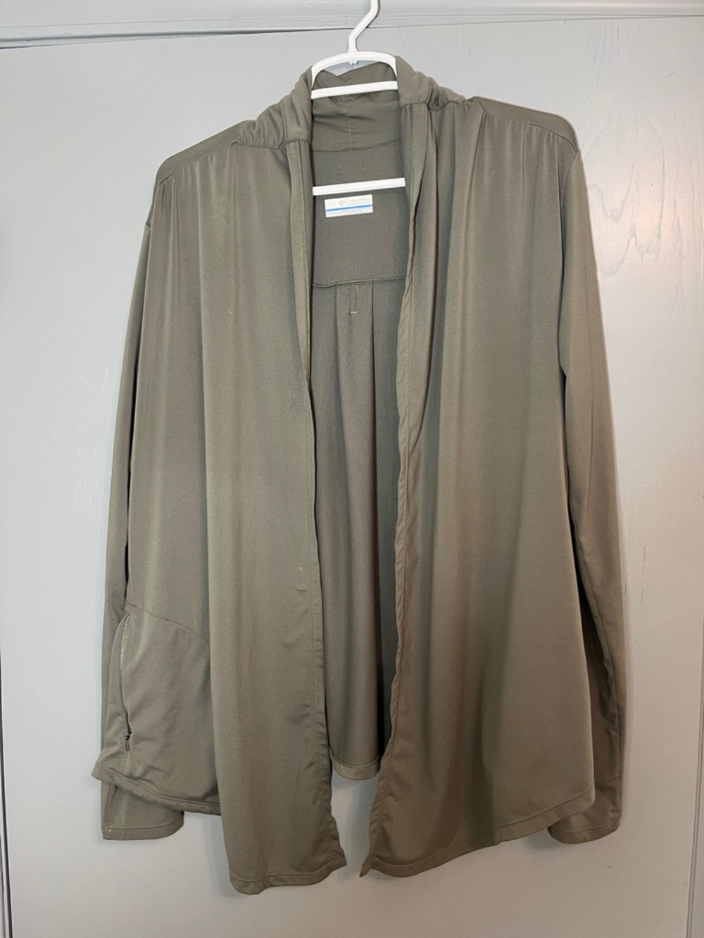 Columbia Olive Green Open Front Cardigan Wrap Jacket Medium Sun Protection women
